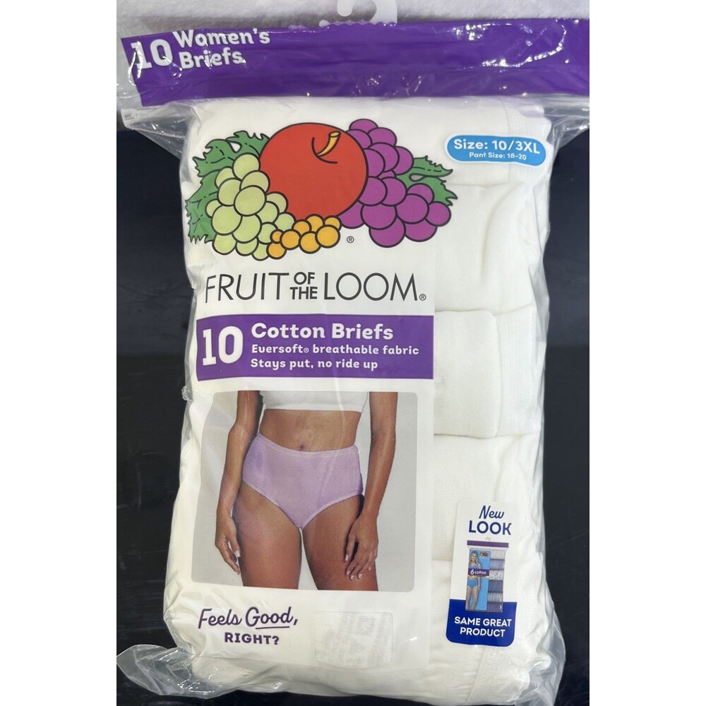 Fruit of the Loom Women's 10 Cotton Briefs White Size 10 / 3XL NEW